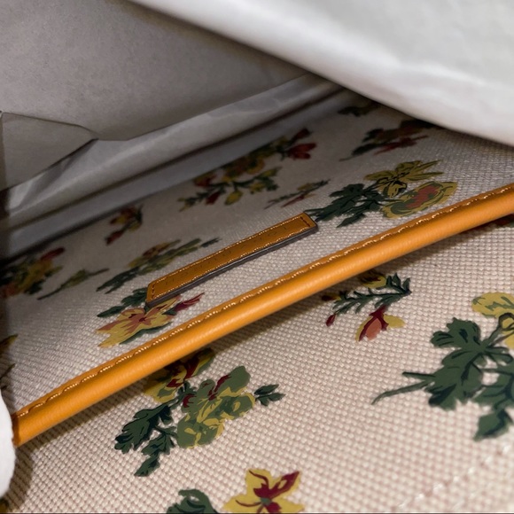 Tory Burch jumbo canvas tote shoulder bag natural rose floral yellow beige - Picture 11 of 14